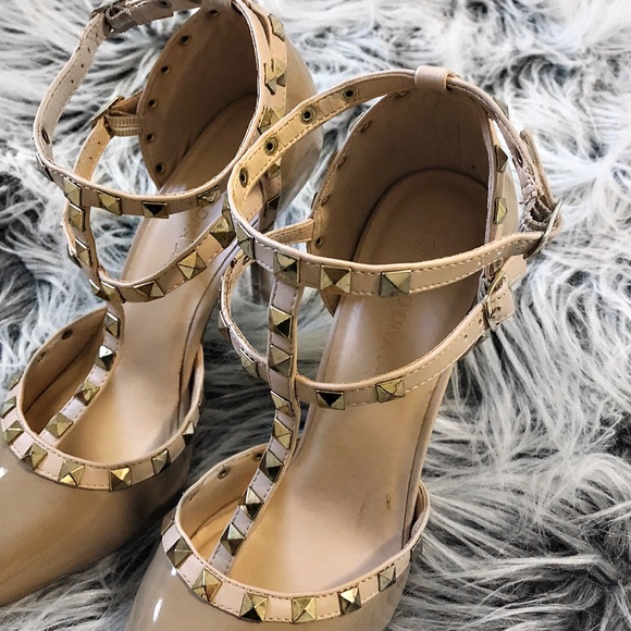 Nude Studded Fashion Heels - Picture 3 of 5